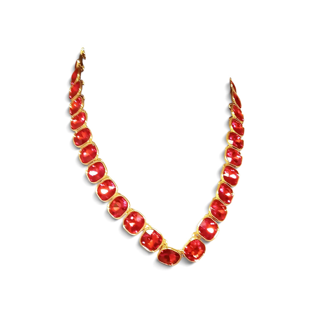 Red Glass Bezel-Set 20" Goldtone Necklace